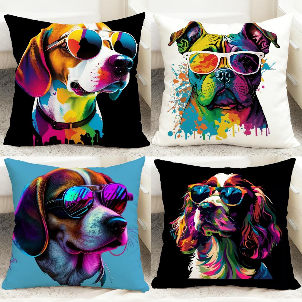 Colorful Painted Dog Cushion Cover Comfortable Reversible Pillow Cover Ideal for Car Sofa Bedroom Beyond