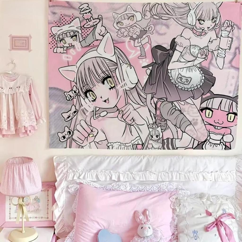 Sweet Cute Girl Print Tapestry Lovely Pretty Girl Background Cloth Dorm Bedroom Decor Fabric Living Room Wall Hanging Multi Size