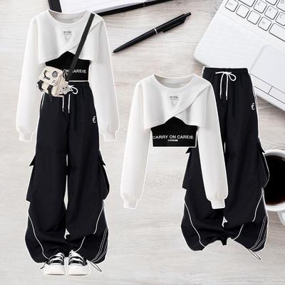 Girls' 2025 Trendy Hoodie & High-Waist Cargo Pants Two-Piece Set