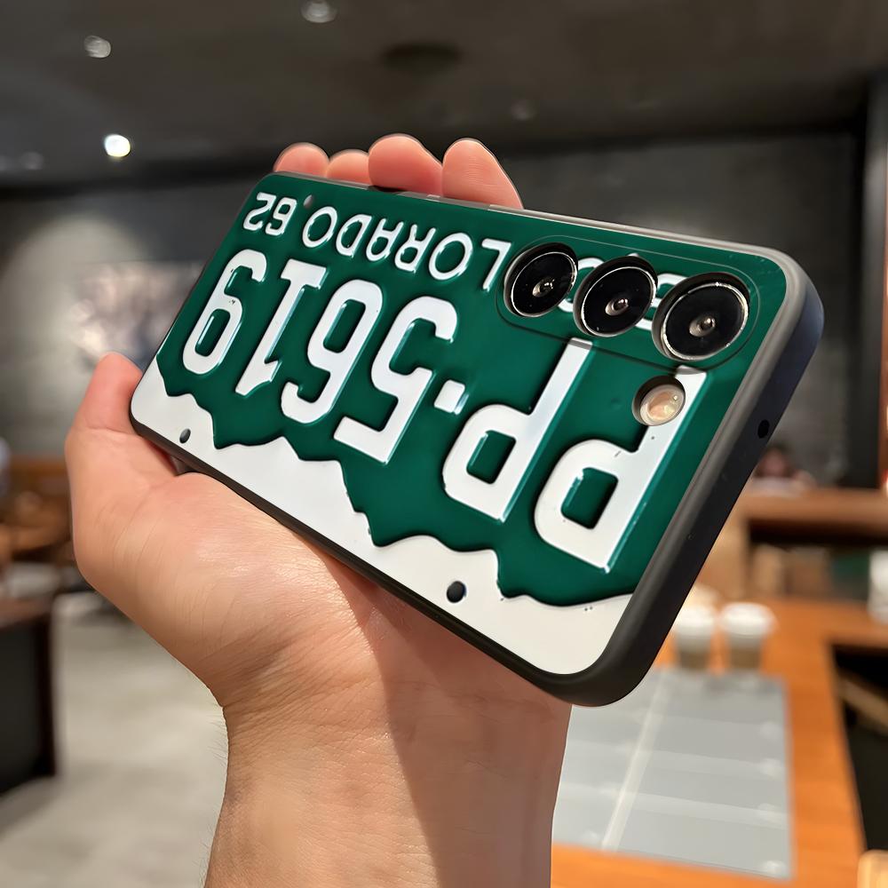 

Retro License Plate Number Car Phone Case For Samsung A56 A36 A26 A16 A15 A25 A35 A55 A14 A34 A24 A54 Black Soft Shell Samsung A54