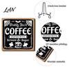 Desktop Ornaments for Home Halloween Coffee Bar Wooden Sign with Iron Display Stand Corner Small Plaques Counter Tabletop Decor, Rustic Wood