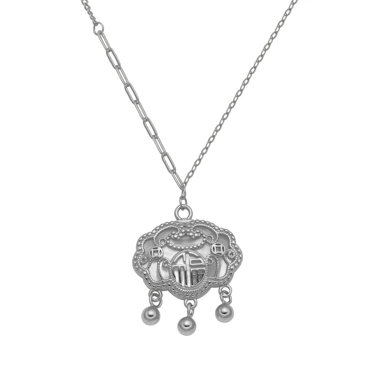 

S925 стерлингового серебра благословение замок безопасности ожерелье женский суд стиль рябчик долгосрочный замок ключица цепочка кулон 925 silver