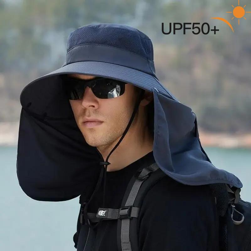 Fishing Hat for Men Summer Outdoor Sun Protection Cap with Neck Flap Wide Brim Fisherman Hat for Hiking Camping Beach