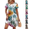 Damen Kurzarm Hawaii-Print Lässiges Kleid Rundhalsausschnitt Taillenband Taschen Sommer Strandmode Entspannte Passform Minikleid