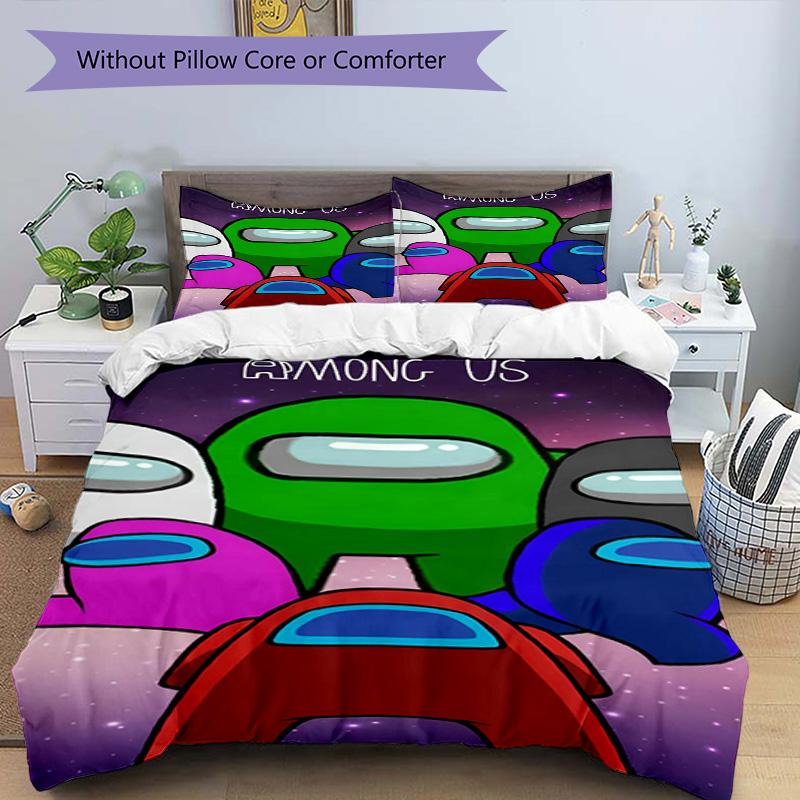 3pcs Duvet Cover Set (1*Duvet Cover + 2*Pillowcase, Without Core), Among Us Print Bedding Set, Bedroom Decor, All‑Season, Birthday Gift