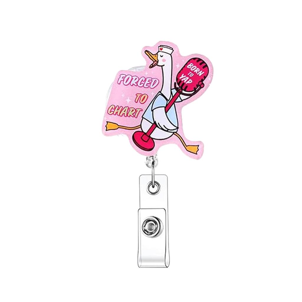 Cute Cartoon Goose Retractable Badge Reel Nurse Doctor ID Card Holder Funny Animal Badge Clip Office Hospital Staff Name Tag