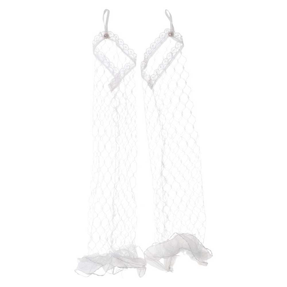 

Elegant Stretchy Mesh Women Girls Elbow Length Long Ruffle Bridal Mittens Lace Bow Gloves White Gloves білий