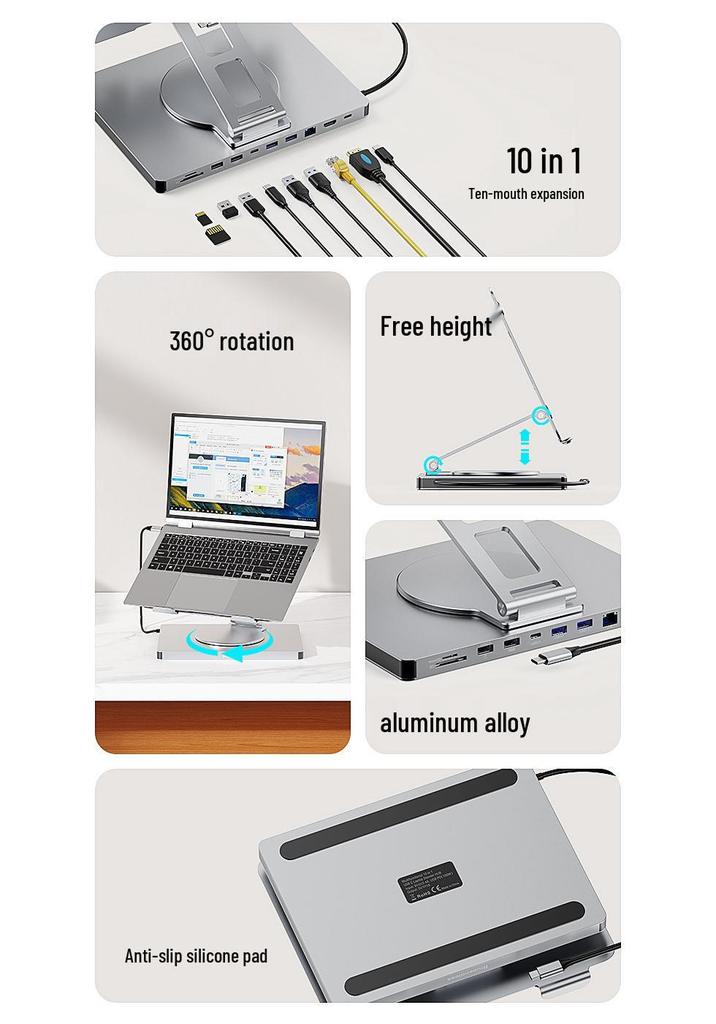 Rotating Folding Laptop Dock with HDMI, Gigabit Ethernet, USB 3.0 Ports, and Tablet Stand Expansion