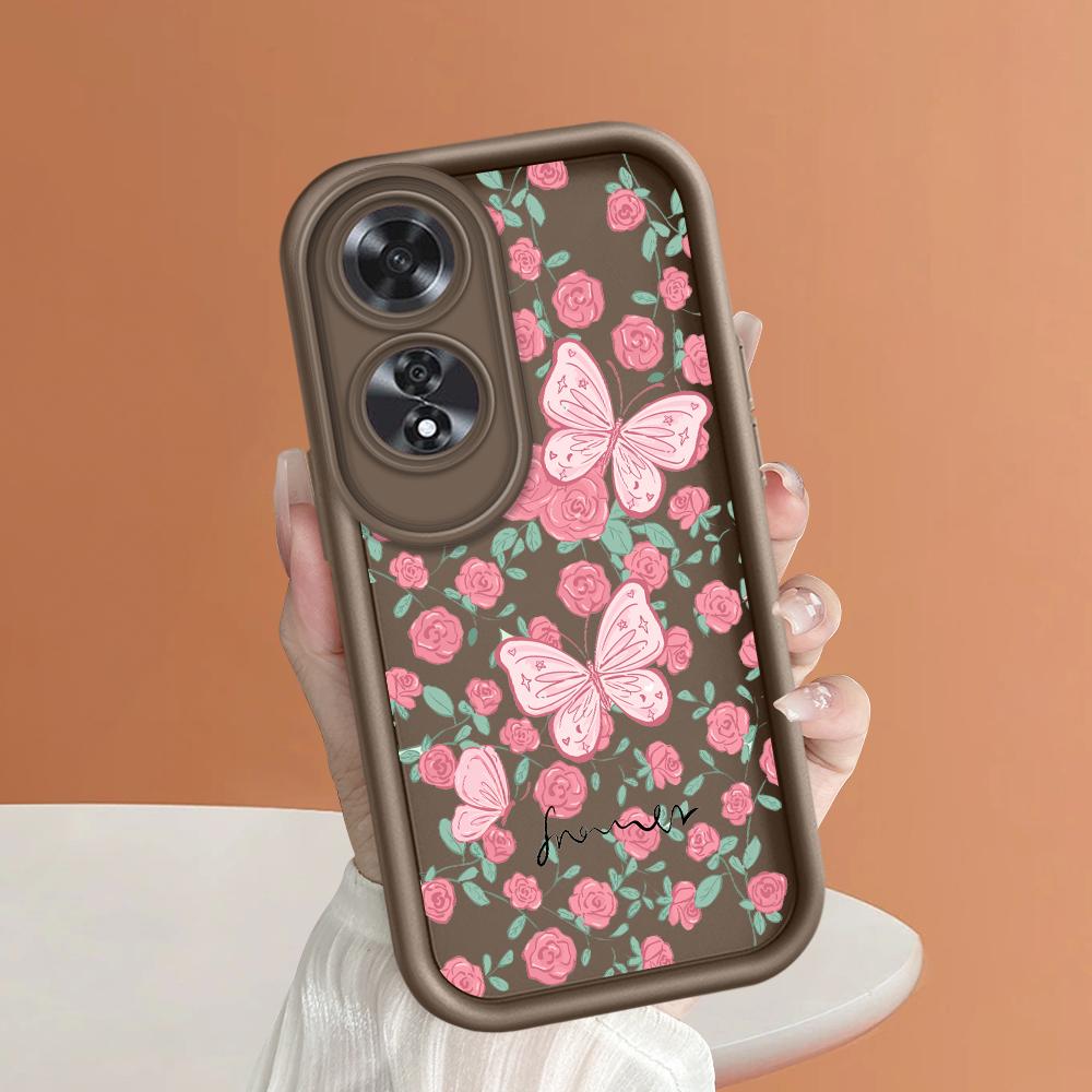 For Realme 11 11x 12x 12 Pro C21 C30 C33 C35 C65 OPPO A18 A38 A60 A96 Reno 10 11 12 Pro Beauty Rose Flower and Butterfly Pattern Phone Case