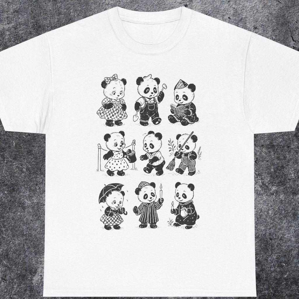 Funny Tattoo Panda Tee, Unisex Heavy Cotton T-shirt, Cute Panda Kids Shirt, Panda Lover Gift, Retro panda Vintage Style