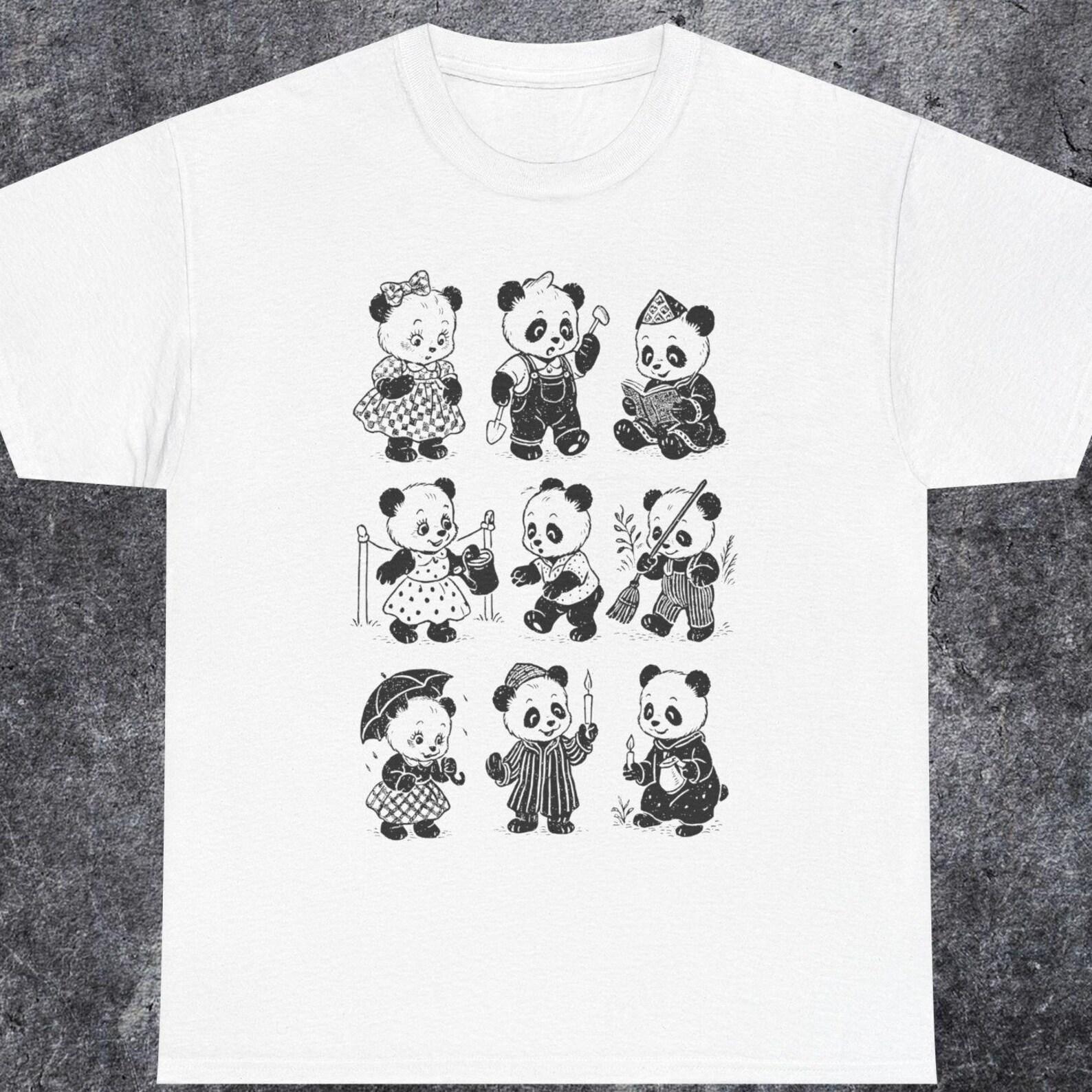 Funny Tattoo Panda Tee, Unisex Heavy Cotton T-shirt, Cute Panda Kids Shirt, Panda Lover Gift, Retro panda Vintage Style 3XL