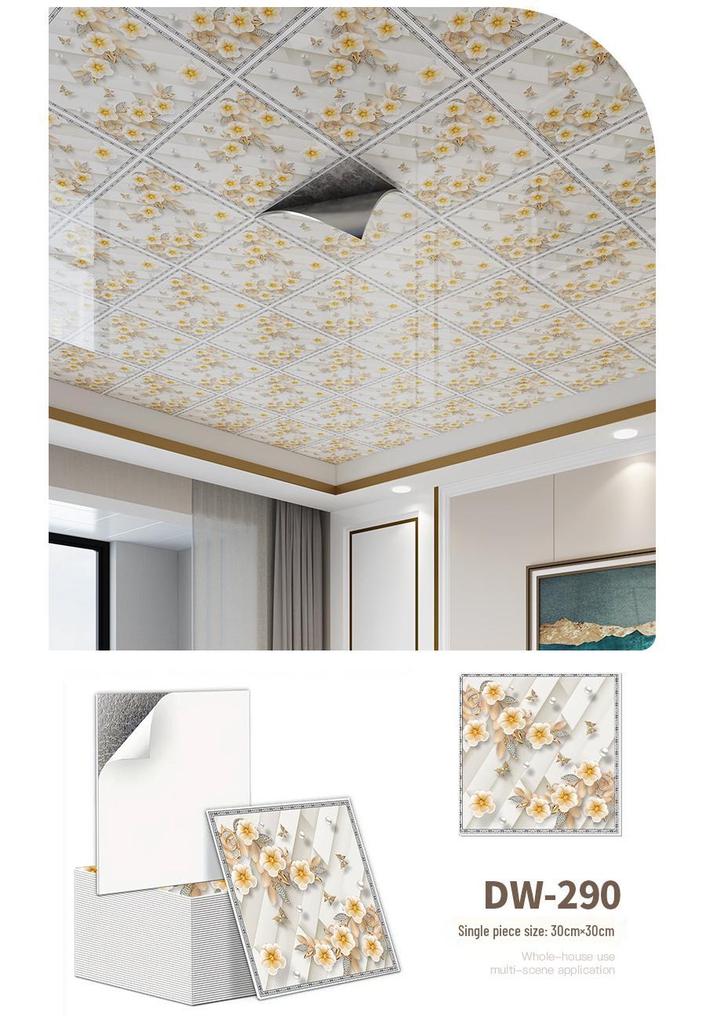 10-Pack Self-Adhesive Ceiling Stickers: Aluminum-Plastic Bathroom Decor Panels
