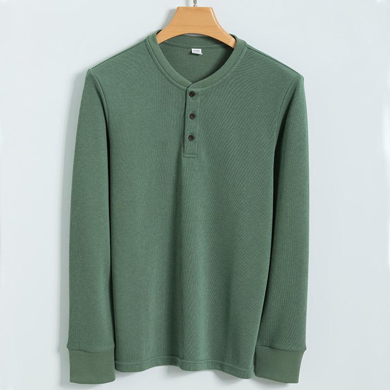 Cotton Wash Water Henry Shirt Men's Long-sleeved Casual Round Neck T-shirt Men's Henry Neck Base Shirt