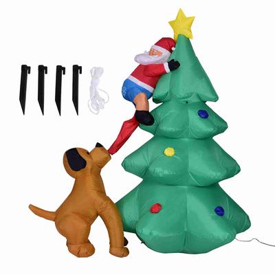 Modelo Inflable de Navidad 1.8 Metros Árbol de Navidad Inflable con Santa Mordido por un Perro Decoración de Exterior con