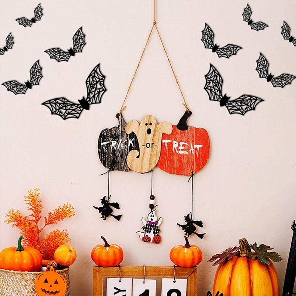 2pcs/set Colorful Halloween Wooden Pendants Pumpkin Bat Ghost Wall Hanging  Ghost Festival