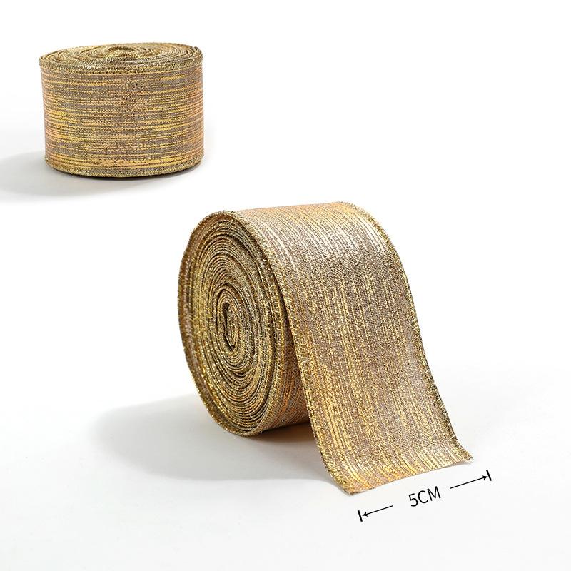 2m/2yard Christmas Ribbon Wire-Edged Woven Gold Glittery Christmas Ribbon for Christmas Tree Decorations Gift Wrapping DIY Bow