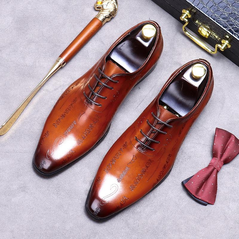 Handmade Mens Wedding Oxford Shoes Brown Genuine Leather Brogue Men's Dress Shoes Lace Up Business Formal Shoes For Men