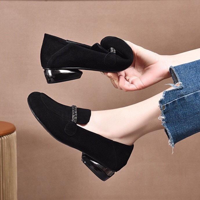 Casual Flat-bottomed Rhinestone Autumn New Doll Shoes First Layer Cowhide One Shoe Two Wear Lazy Shoes