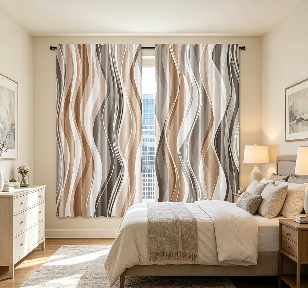 2PCS Digital Printed Curtains, Brown Texture