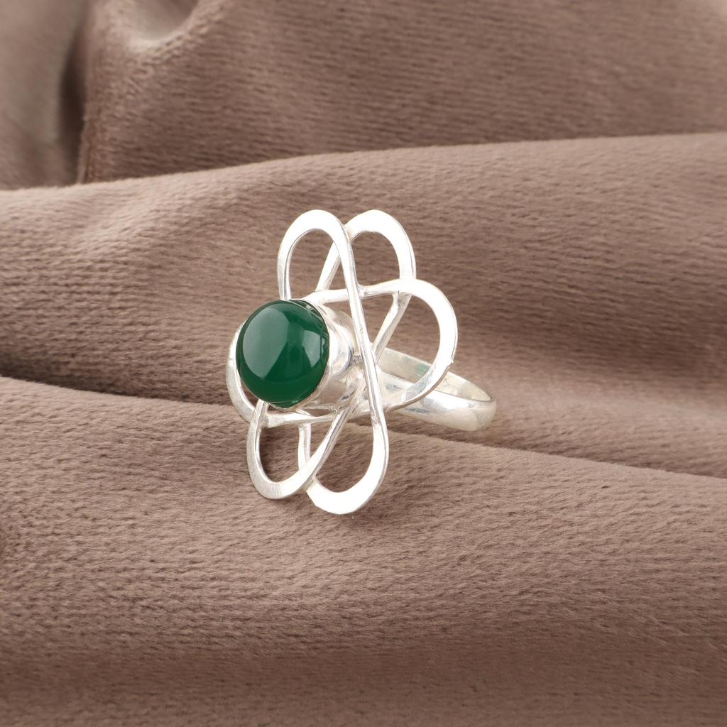 Grüner Onyx Cabochon 925 Massiv Sterlingsilber Ring, Handgefertigter Edelsteinring Schmuck, Geschenke für Ehefrau Designerring Boho Geschenk für sie