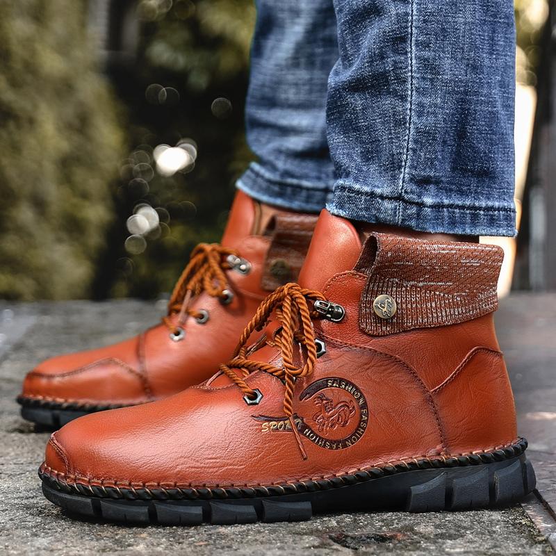 High Top Boots Mens Leather Shoes Fashion Outdoor Ankle Boots for Men Lace Up Comfortable Male Boots Non Slip Flat Boot Botas