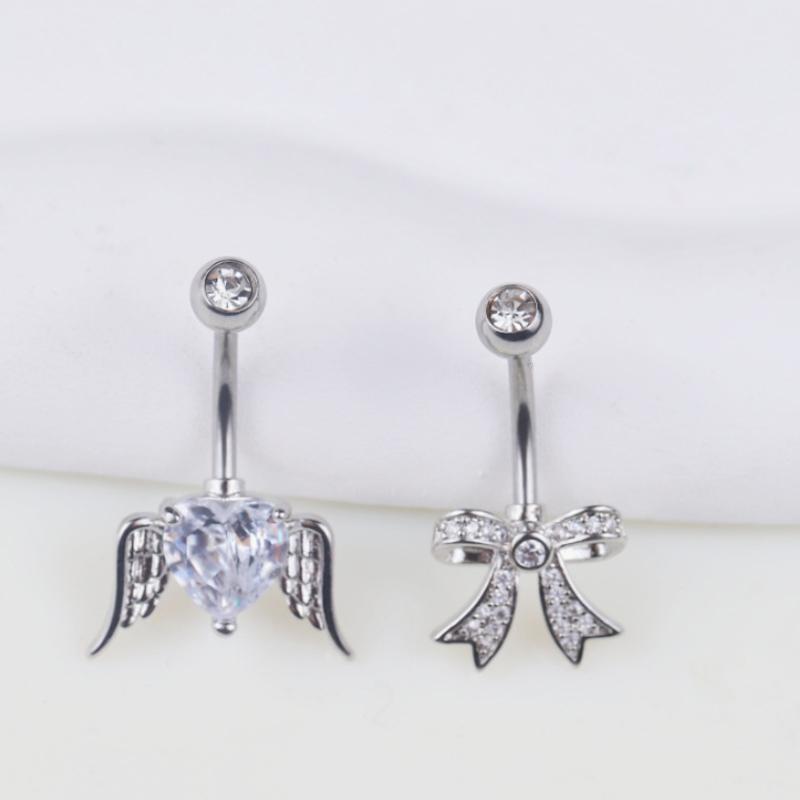 Fashion Bowknot Heart Navel Rings For Women Sexy Belly Button Nail Body Piercings Jewelry Stainless Steel Belly Button Ring Gift