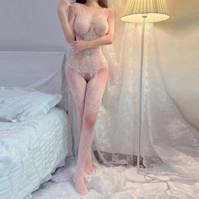 Ladies Lace Fishnet Stocking Sexy Hollow Catsuit Open Crotch Stockings Lingerie Bodysuit