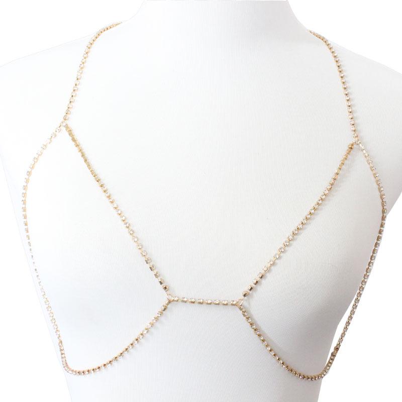 Rhinestone Halter Necklace and Claw Chain Bikini Body Jewelry