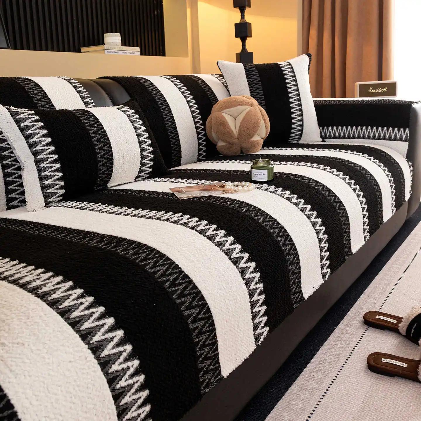 1 шт Полосатый чехол на сиденье дивана Пылезащитный Плюшевый Угловой чехол для дивана Противоскользящий Чехол для дивана для гостиной housses de canape A 70x70cm 1pc 2969₽