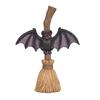 Halloween Broom Bat Figurine Resin Bat with Red Eyes Tabletop Decoration for Indoor Outdoor Home Patio Decor