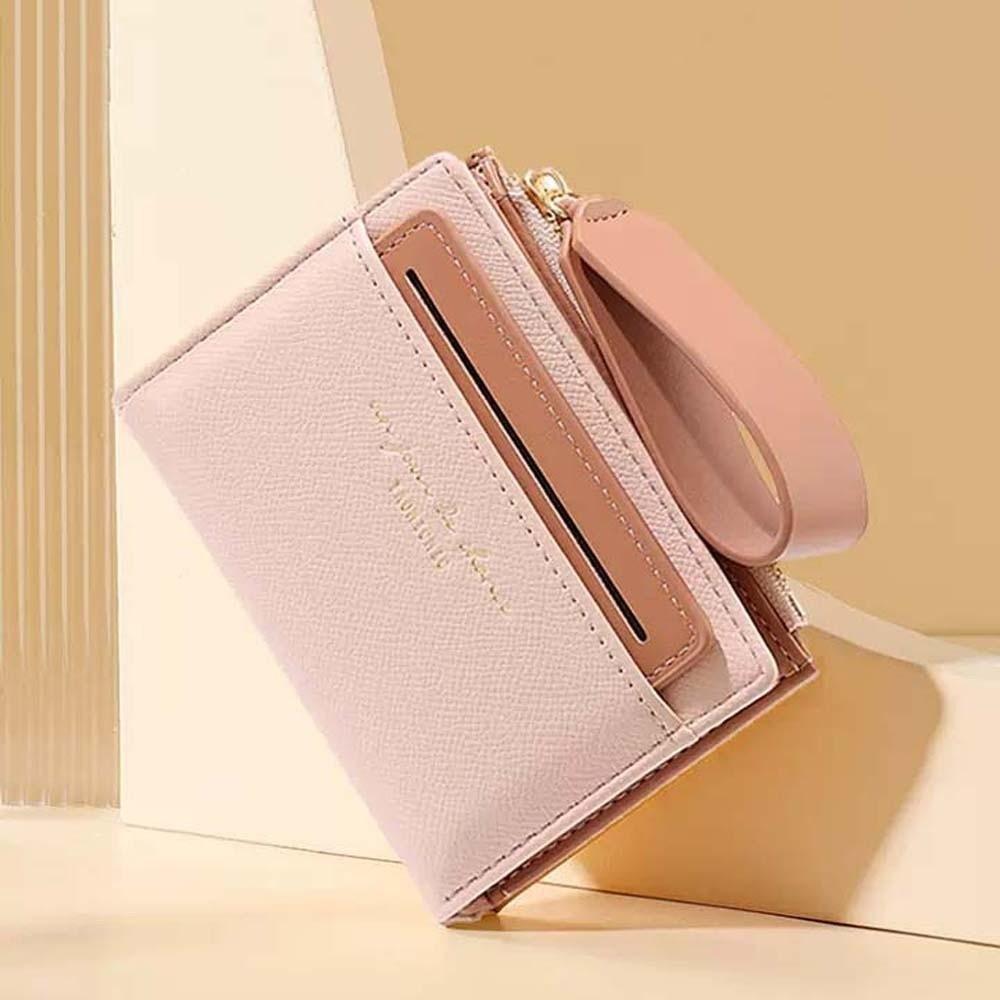 Portable Solid Color Card Bag Multiple Card Lady Short PU Purse Women Folding Wallet Business