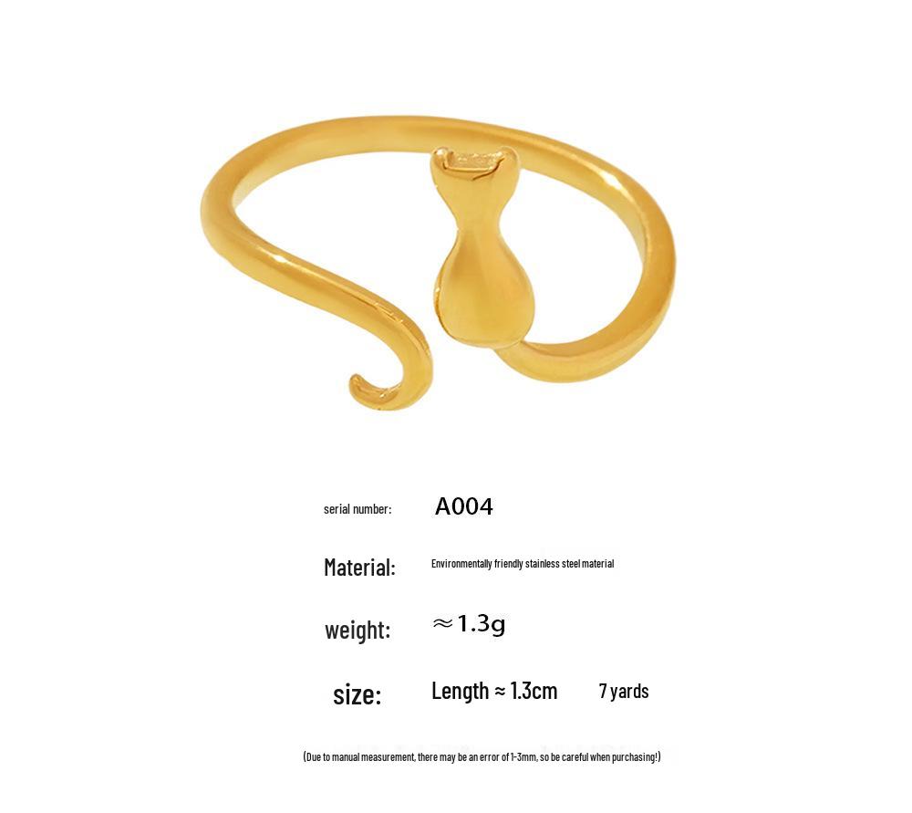 Qiong Yao Inspired Niche Design Adjustable Stainless Steel Cat Ring with PVD Coating