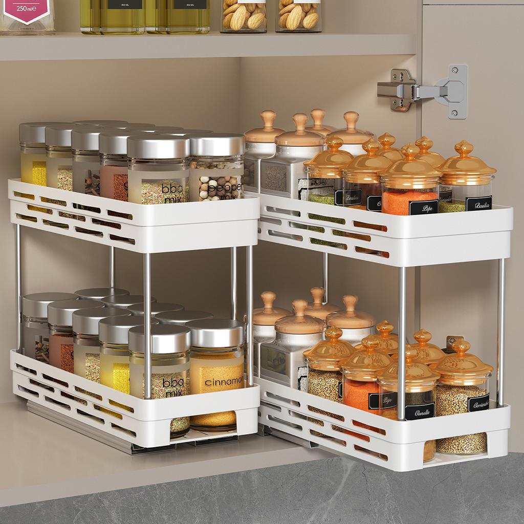 Multifunctional Seasoning Spice Jar Storage Rack Double-layer Plastic Storage Organizer Shelf For Kitchen Cabinet