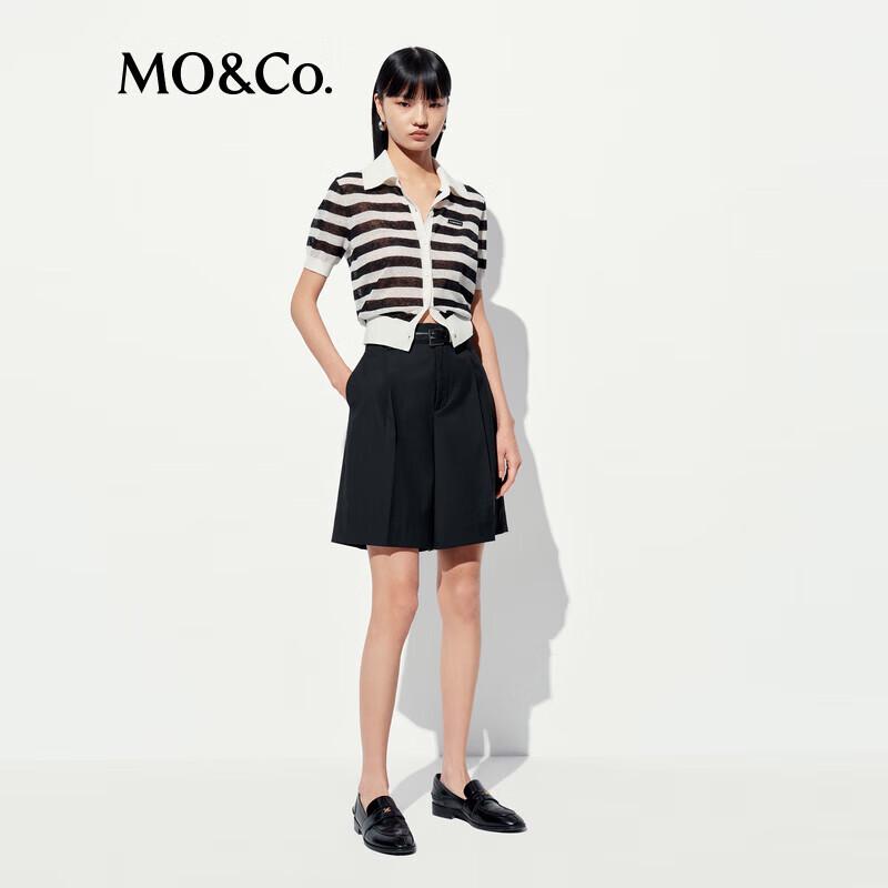 

MO&Co. Женский кардиган поло из смесового льна с коротким рукавом в полоску L