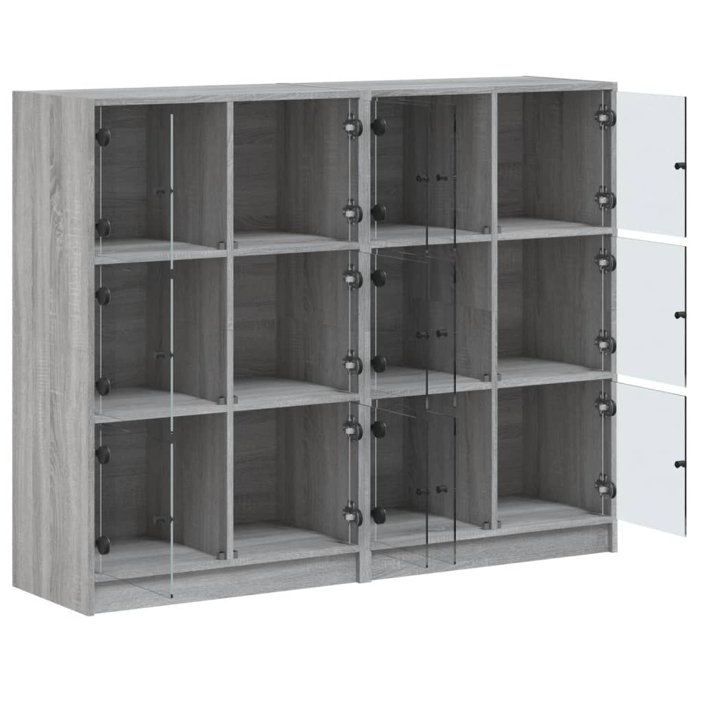 Bookshelf with Doors Grey Sonoma 136 X 37 X 109 Cm Engineered Wood