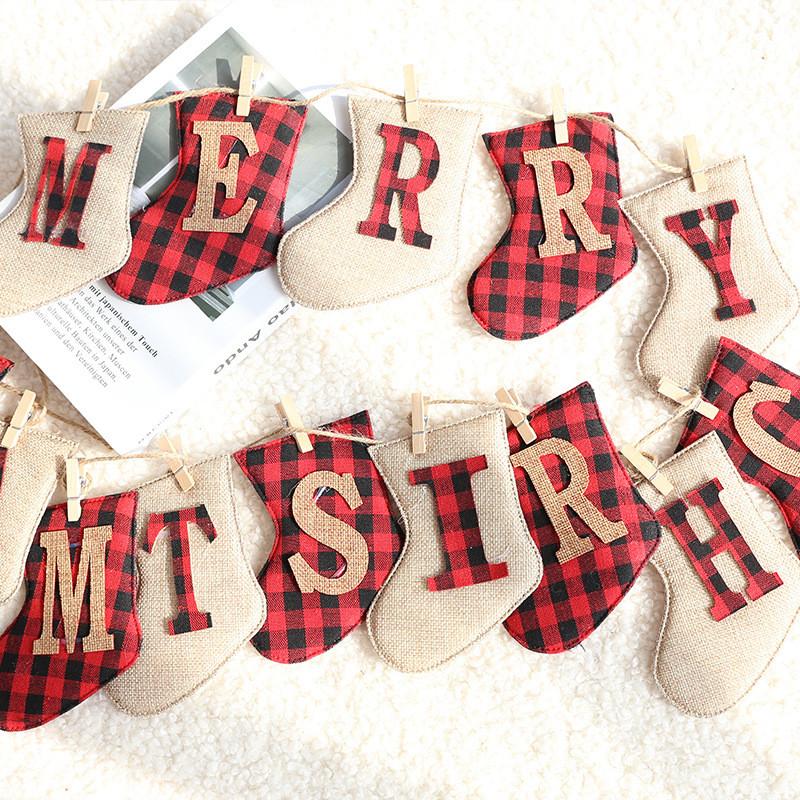 Christmas Banner Garlands With Glove And Sock Design For Holiday Party Decor