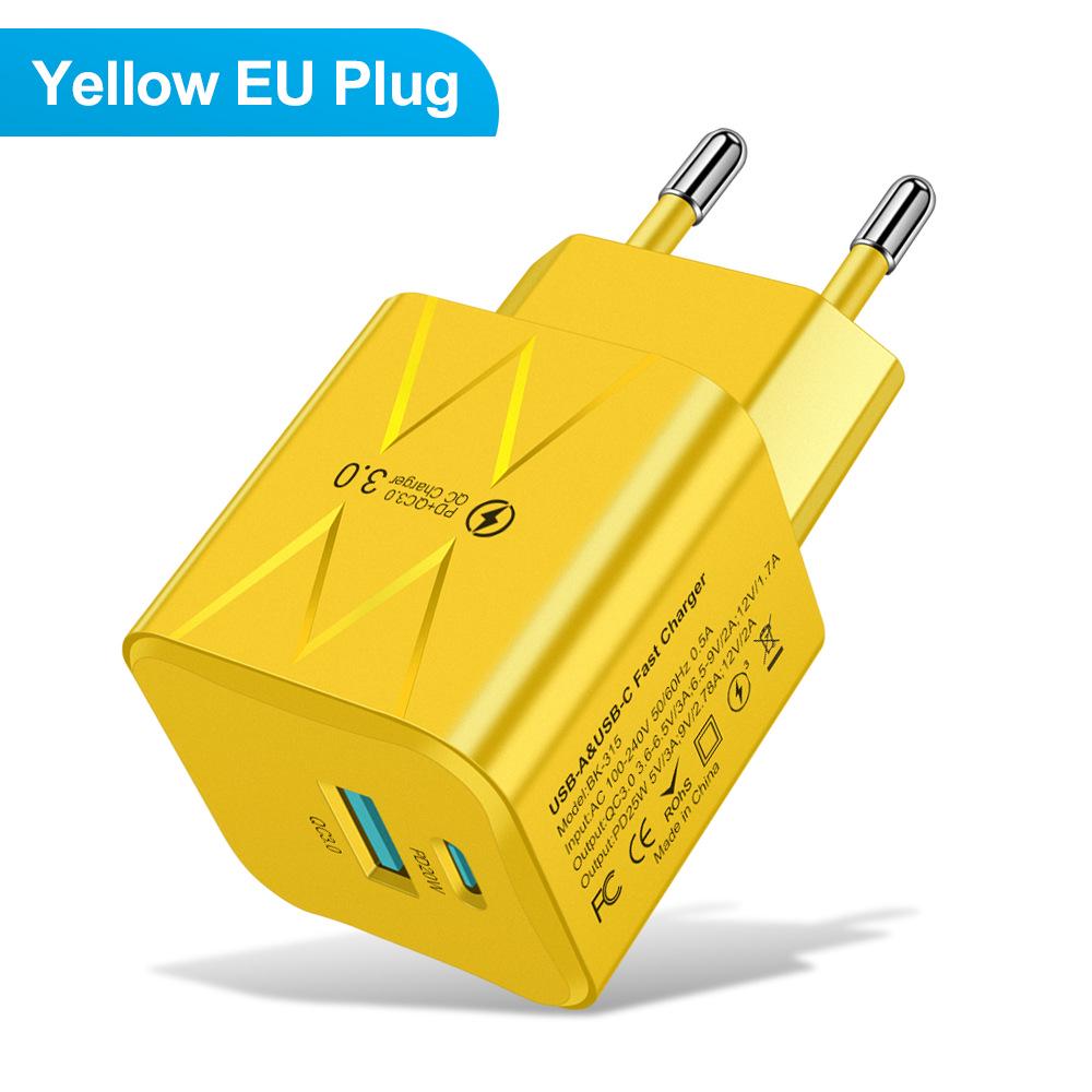 25W Super Fast Charging Macaron USB+PD Charger for EU, US, Korea
