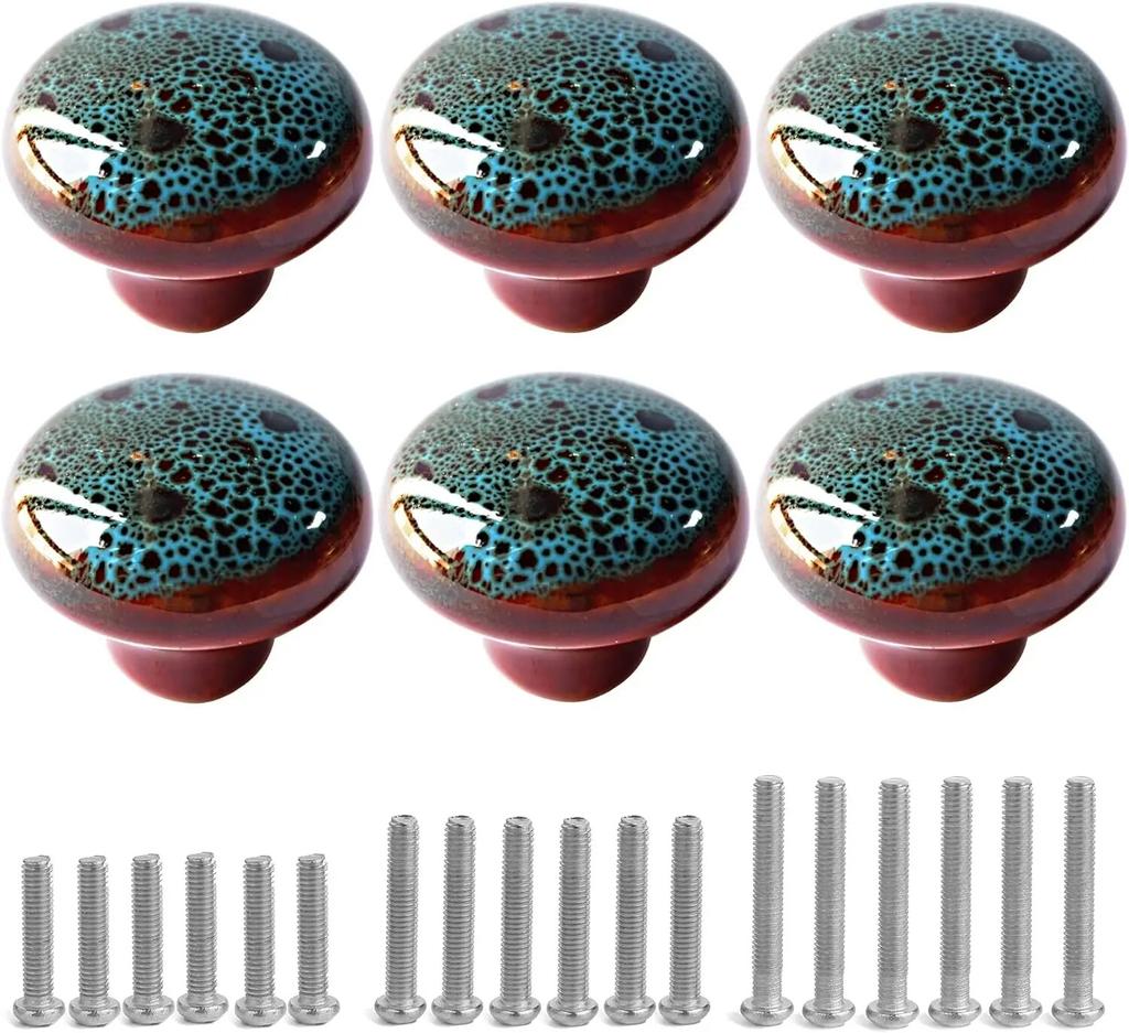 Vintage Round Cabinet Knobs Glazed Ceramic Round Knobs for Dresser Drawer, Antique Drawer Pull for Home Decor Door Handles