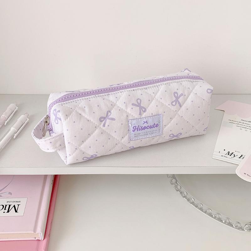 Polka Dots Bow Pencil Bag Large Capacity Multi-Function Stationery Storage for School Office Travel Cosmetic Organizer