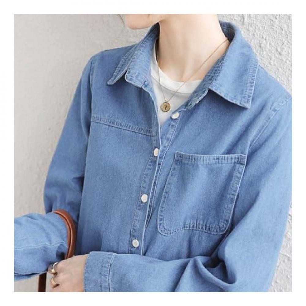 Navava Casual Retro Long Sleeve Denim Shirt Nb1809