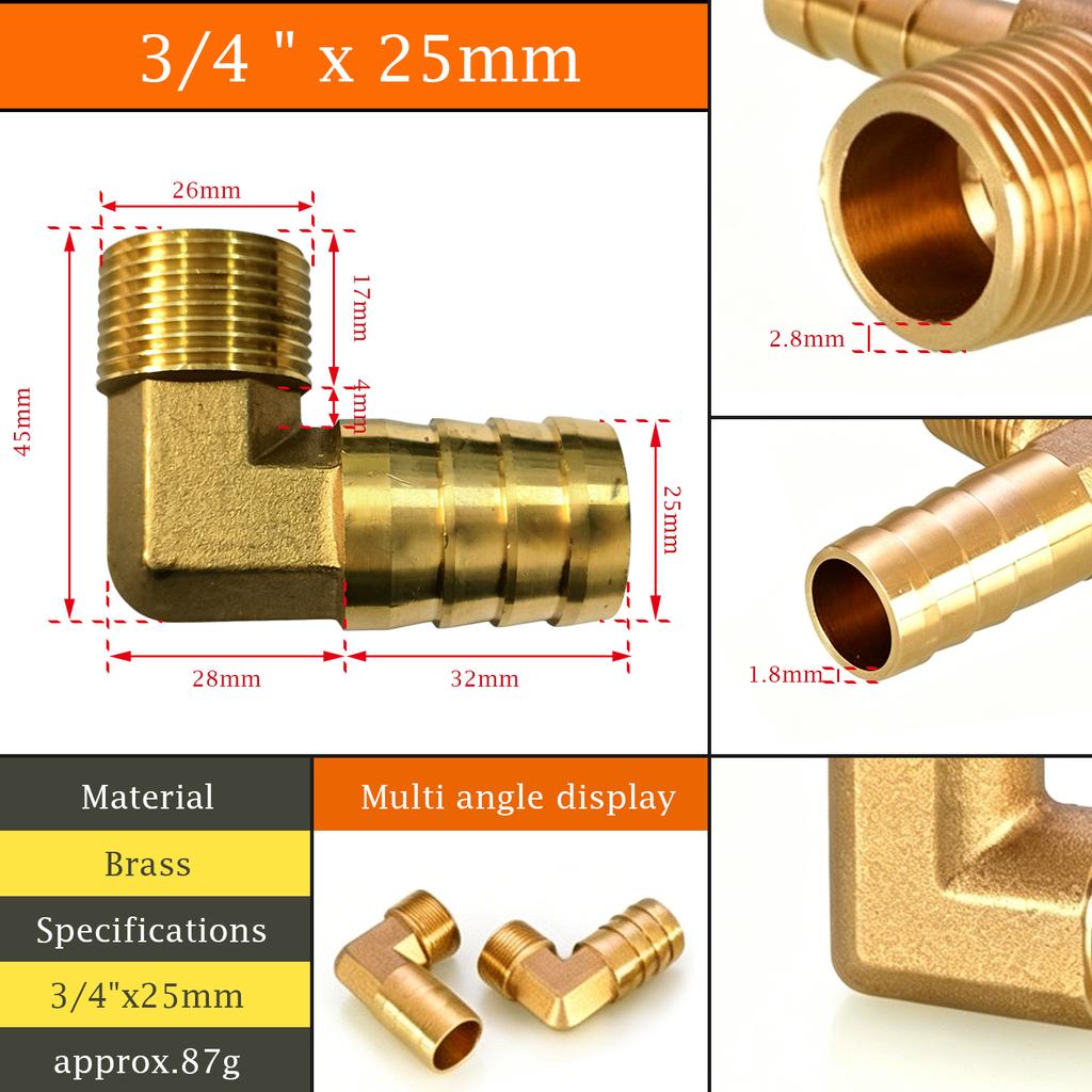 1pc Brass Pagoda Hose Barb Elbow Fitting 16/19/25mm 3/4" Thread Pipe Connector for Fuel Air Water Line - Universal Fit