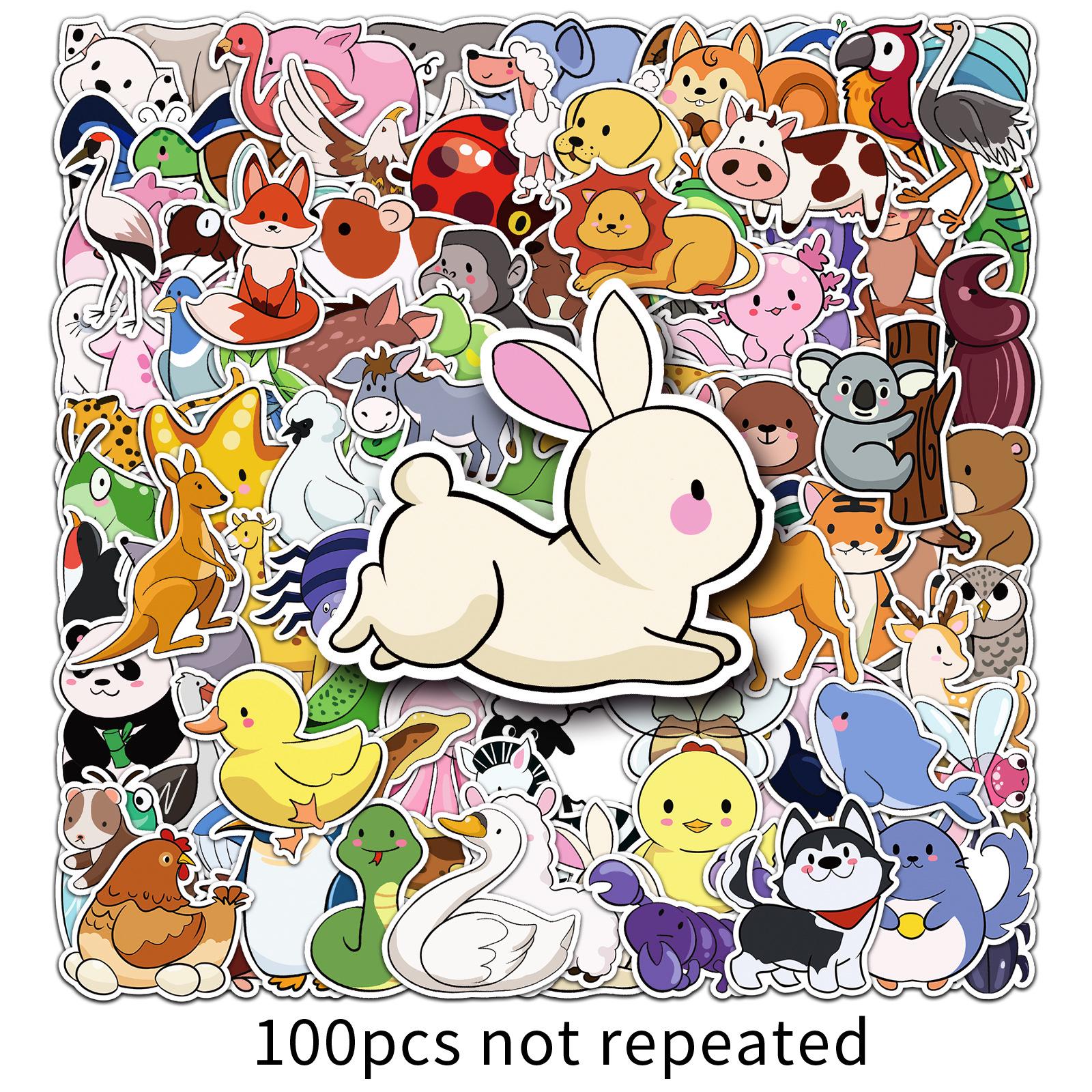 100 Simple Animal Doodle Stickers - Cute Cartoon Decor for Water Bottles, Phones, and Computers