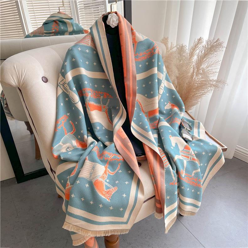 2024 Autumn/Winter New Thickened Warm Double Sided Two Tone Tassel Imitation Cashmere Scarf, High Grade Shawl Neck