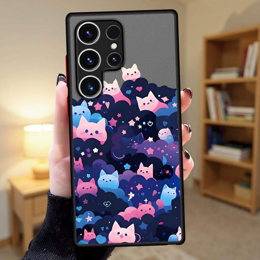 Case for Samsung Galaxy S23 FE Note 20 Ultra 10+ S26 S20 FE S25 Ultra S21 S22 S24 Plus Funda Back Phone Cover Black Cat Starry