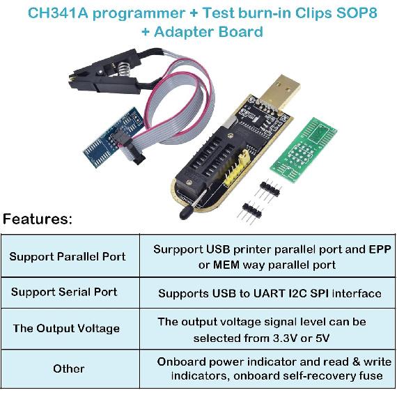 CH341A 24 25 Series EEPROM Flash BIOS USB Programmer Module +SOIC8 SOP8 Test Clip for EEPROM 93CXX/25CXX /24CXX