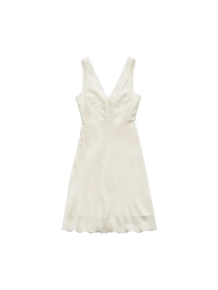 

Южнокорейское шикарное летнее платье, женская темпераментная одежда на бретельках Y2k, женское белое платье миди без рукавов с v-образным вырезом и складным дизайном, с высокой талией L бежевый