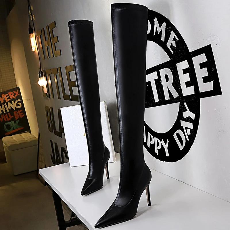 European and American style fashion minimalist high heels with pointed toes sexy winter nightclub over the knee boots