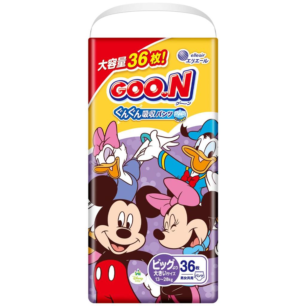 Than Pants Goon Gungun Absorbent Pants Diapers Dry and 36 Pieces [Bigger BIG] (Super Breathable) (13-25kg) <Disney Design>