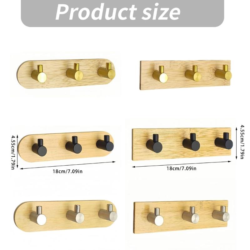 Bamboos And Stainless Steel Hook For Hanging Towels Clothes Decorative Coat Rack Wall Mounted Key Organizer