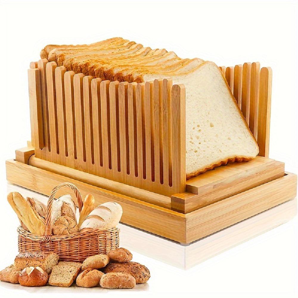 Bamboo Bread Slicer with Crumb Tray for Home Baking
